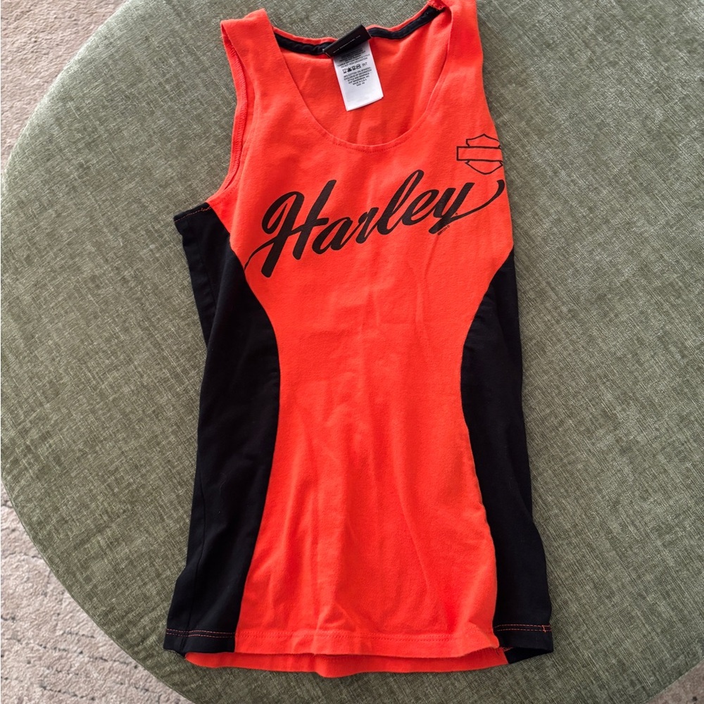 Harley-Davidson Bold Orange and Black Sleeveless Top